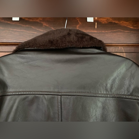 Vtg Van Cort Brown 4 Pockets Faux Fur Collar Leather Jacket Adult Size 40 - Picture 6 of 16